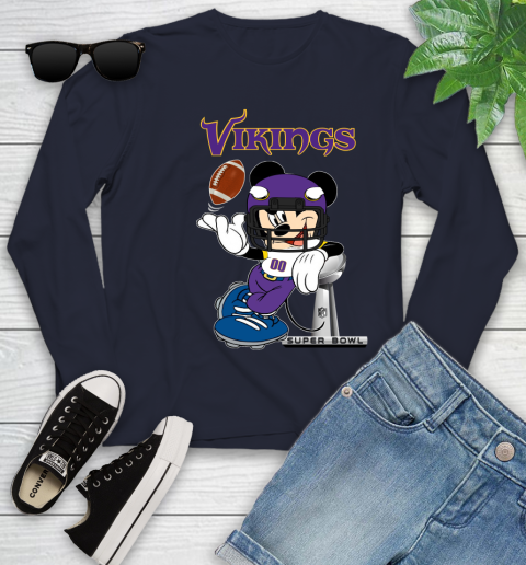 NFL Minnesota Vikings Mickey Mouse Disney Super Bowl Football T Shirt Youth Long Sleeve 3