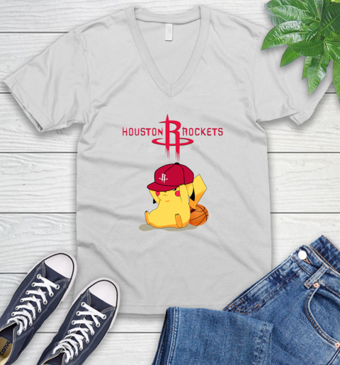 NBA Pikachu Basketball Sports Houston Rockets V-Neck T-Shirt