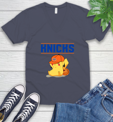 NBA Pikachu Basketball Sports New York Knicks V-Neck T-Shirt 8