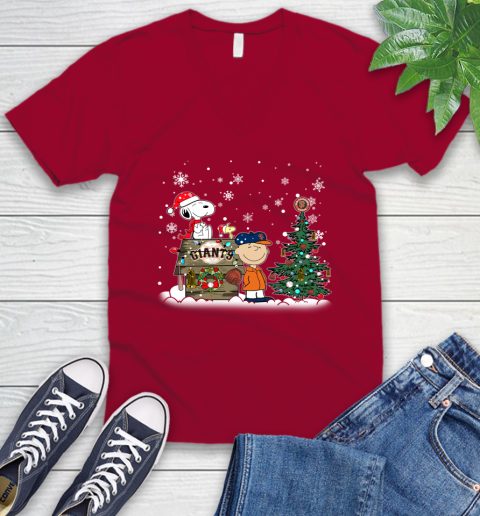 MLB San Francisco Giants Snoopy Charlie Brown Christmas Baseball Commissioner's Trophy V-Neck T-Shirt 7