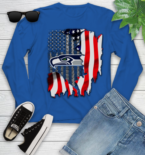 Seattle Seahawks NFL Football American Flag Youth Long Sleeve 10