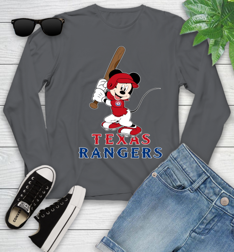 MLB Baseball Texas Rangers Cheerful Mickey Mouse Shirt Youth Long Sleeve 8