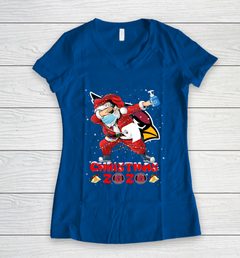 Arizona Cardinals Funny Santa Claus Dabbing Christmas 2020 NFL Women's V-Neck T-Shirt 7
