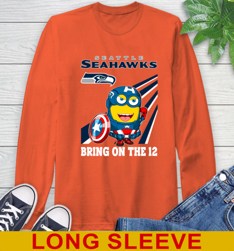 NFL Football Seattle Seahawks Captain America Marvel Avengers Minion Shirt Long Sleeve T-Shirt 4