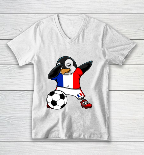 Dabbing Penguin France Soccer Fans Jersey Football Lovers V-Neck T-Shirt