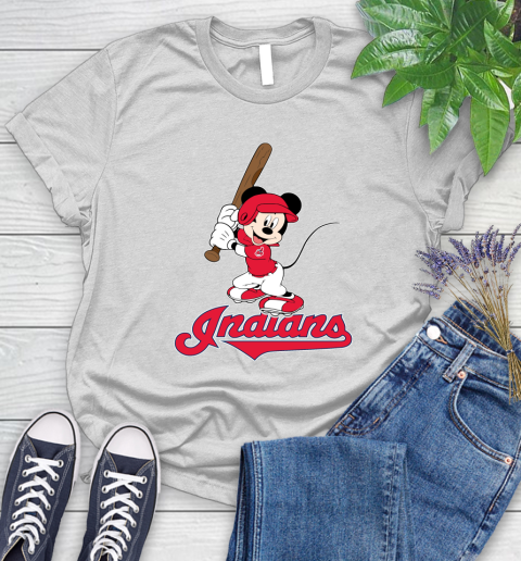 MLB Baseball Cleveland Indians Cheerful Mickey Mouse Shirt Women's T-Shirt 2