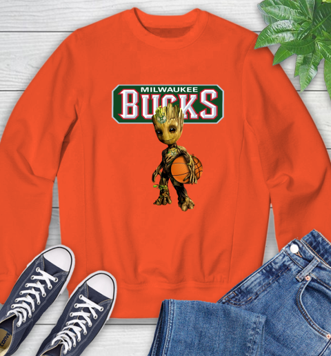 Milwaukee Bucks NBA Basketball Groot Marvel Guardians Of The Galaxy Sweatshirt 4