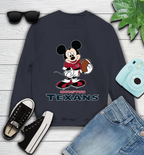 NFL Football Houston Texans Cheerful Mickey Mouse Shirt Youth Sweatshirt 3
