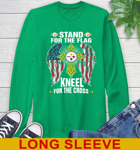 NFL Football Pittsburgh Steelers Stand For Flag Kneel For The Cross Shirt Long Sleeve T-Shirt 8