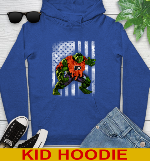 Philadelphia Flyers Hulk Marvel Avengers NHL Hockey American Flag Youth Hoodie 10