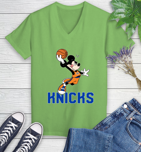 NBA Basketball New York Knicks Cheerful Mickey Mouse Shirt Women's V-Neck T-Shirt 9