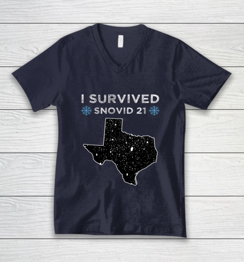 I Survived Winter Snow Storm 2021 Icy Freezing Weather V-Neck T-Shirt 2
