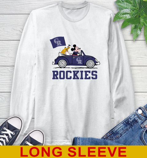 MLB Baseball Colorado Rockies Pluto Mickey Driving Disney Shirt Long Sleeve T-Shirt