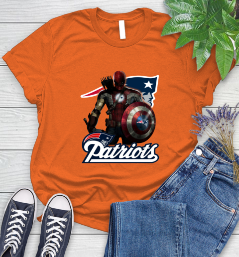 NFL Captain America Thor Spider Man Hawkeye Avengers Endgame Football New England Patriots Women's T-Shirt 4