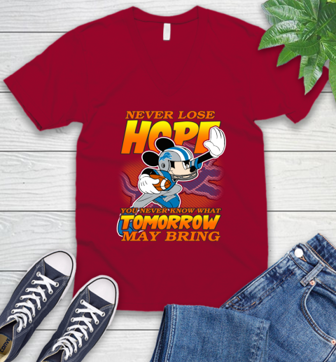 Detroit Lions NFL Football Mickey Disney Never Lose Hope V-Neck T-Shirt 7