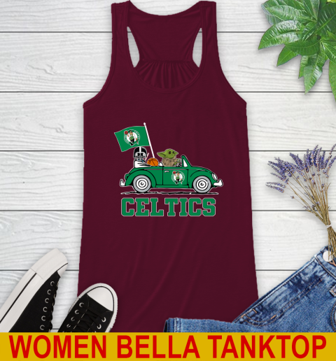 NBA Basketball Boston Celtics Darth Vader Baby Yoda Driving Star Wars Shirt Racerback Tank 3
