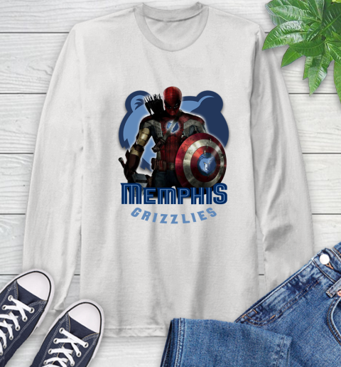 Memphis Grizzlies NBA Basketball Captain America Thor Spider Man Hawkeye Avengers Long Sleeve T-Shirt