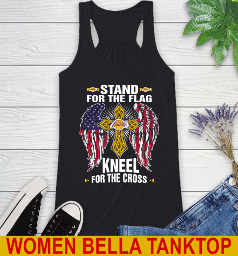 NBA Basketball Los Angeles Lakers Stand For Flag Kneel For The Cross Shirt Racerback Tank