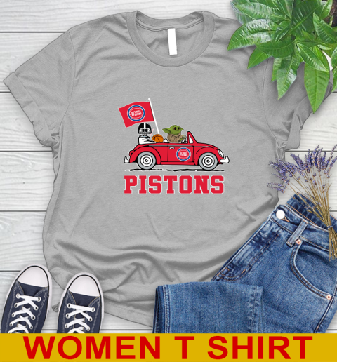 NBA Basketball Detroit Pistons Darth Vader Baby Yoda Driving Star Wars Shirt Women's T-Shirt 5
