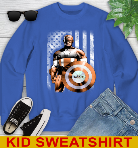 San Francisco Giants MLB Baseball Captain America Marvel Avengers American Flag Shirt Youth Sweatshirt 6