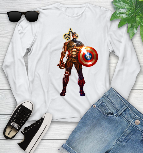 NFL Captain America Marvel Avengers Endgame Football Sports New Orleans Saints Youth Long Sleeve