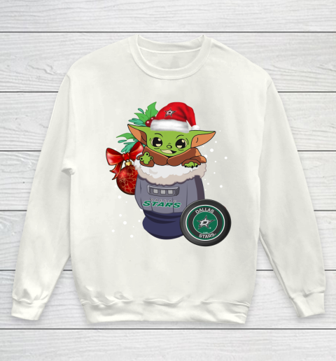 Dallas Stars Christmas Baby Yoda Star Wars Funny Happy NHL Youth Sweatshirt 2