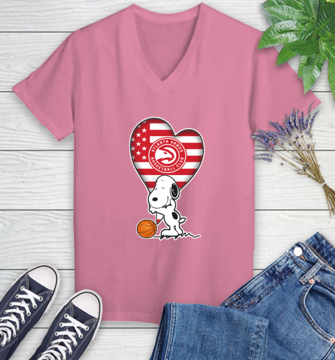 Atlanta Hawks NBA Basketball The Peanuts Movie Adorable Snoopy Women's V-Neck T-Shirt 13