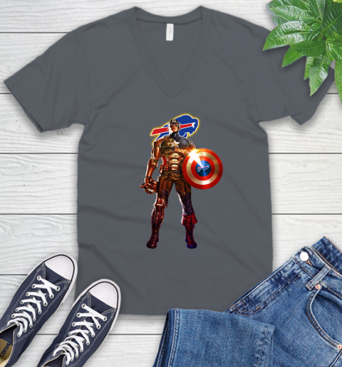 NFL Captain America Marvel Avengers Endgame Football Sports Buffalo Bills V-Neck T-Shirt 5