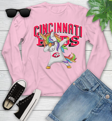 Cincinnati Reds MLB Baseball Funny Unicorn Dabbing Sports Youth Long Sleeve 10