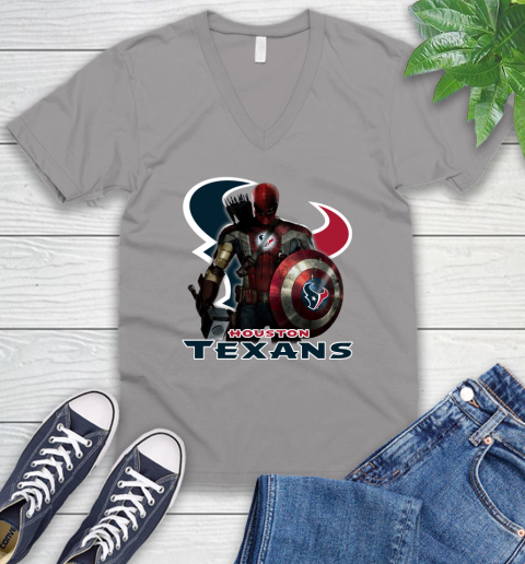 NFL Captain America Thor Spider Man Hawkeye Avengers Endgame Football Houston Texans V-Neck T-Shirt 4