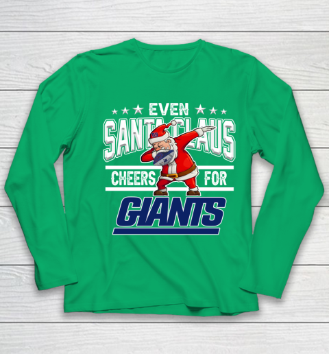 New York Giants Even Santa Claus Cheers For Christmas NFL Youth Long Sleeve 4