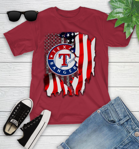 Texas Rangers MLB Baseball American Flag Youth T-Shirt 14