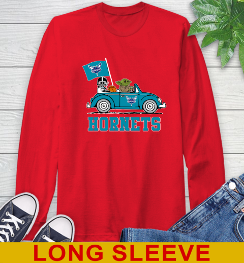 NBA Basketball Charlotte Hornets Darth Vader Baby Yoda Driving Star Wars Shirt Long Sleeve T-Shirt 10