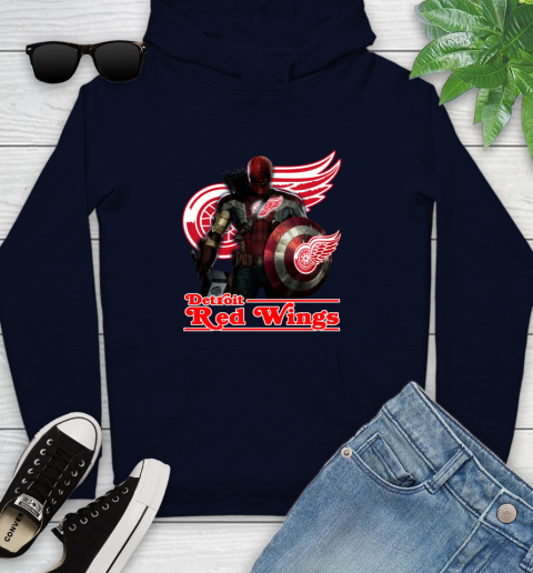 NHL Captain America Thor Spider Man Hawkeye Avengers Endgame Hockey Detroit Red Wings Youth Hoodie 4