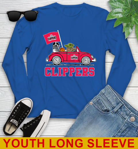 NBA Basketball LA Clippers Darth Vader Baby Yoda Driving Star Wars Shirt Youth Long Sleeve 10