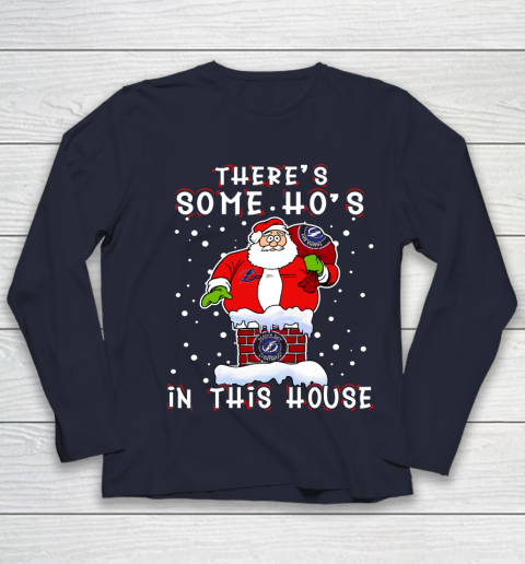 Tampa Bay Lightning Christmas There Is Some Hos In This House Santa Stuck In The Chimney NHL Youth Long Sleeve 2