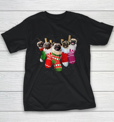 Pug Christmas Socks Funny T Shirts Xmas Vintage Cute Youth T-Shirt