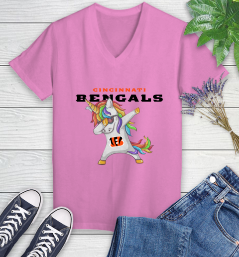 Cincinnati Bengals NFL Football Funny Unicorn Dabbing Sports Women's V-Neck T-Shirt 14