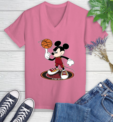 NBA Basketball Miami Heat Cheerful Mickey Disney Shirt Women's V-Neck T-Shirt 11