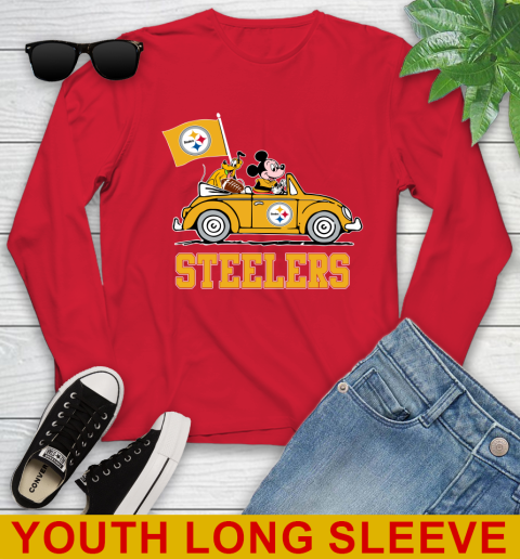 NFL Football Pittsburgh Steelers Pluto Mickey Driving Disney Shirt Youth Long Sleeve 11