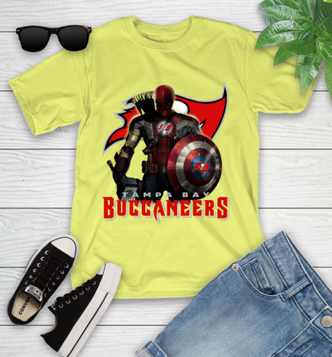 NFL Captain America Thor Spider Man Hawkeye Avengers Endgame Football Tampa Bay Buccaneers Youth T-Shirt 8