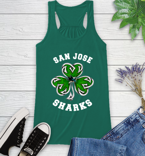 NHL San Jose Sharks Three Leaf Clover St Patrick's Day Hockey Sports Racerback Tank - Image 7