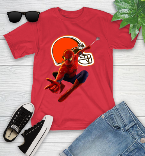 NFL Spider Man Avengers Endgame Football Cleveland Browns Youth T-Shirt 10