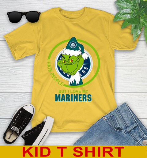 Seattle Mariners MLB Christmas Grinch I Hate People But I Love My Favorite Baseball Team Youth T-Shirt 8