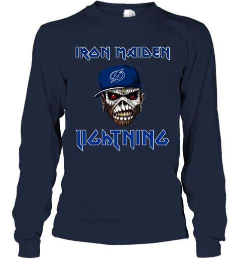 NHL Tampa Bay Lightning Iron Maiden Rock Band Music Hockey Sports 7AvmqkjDICp long sleeve tee 14 95 151514 front navy