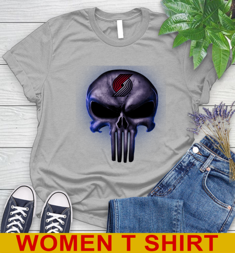 Portland Trail Blazers NBA Basketball Punisher Skull Sports Women's T-Shirt 5