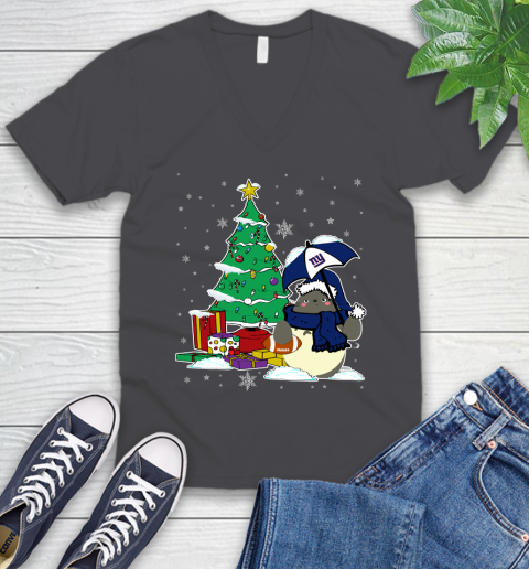 New York Giants NFL Football Cute Tonari No Totoro Christmas Sports V-Neck T-Shirt 4