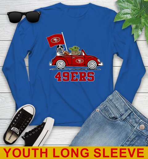 NFL Football San Francisco 49ers Darth Vader Baby Yoda Driving Star Wars Shirt Youth Long Sleeve 10