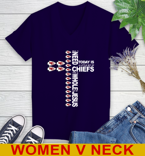 NFL All I Need Today Is A Little Bit Of Kansas City Chiefs Cross Shirt Women's V-Neck T-Shirt 3