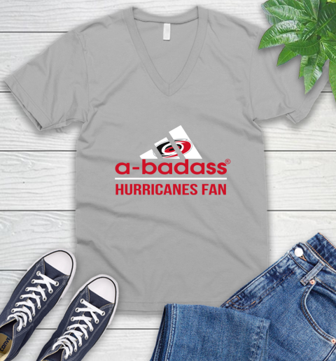 NHL A Badass Carolina Hurricanes Fan Adidas Hockey Sports V-Neck T-Shirt 3